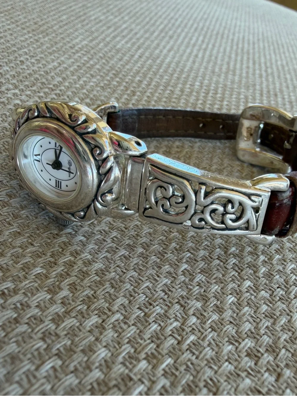 Brighton Santa Barbara Watch Vintage Silver tone Brown Italian Leather strap
